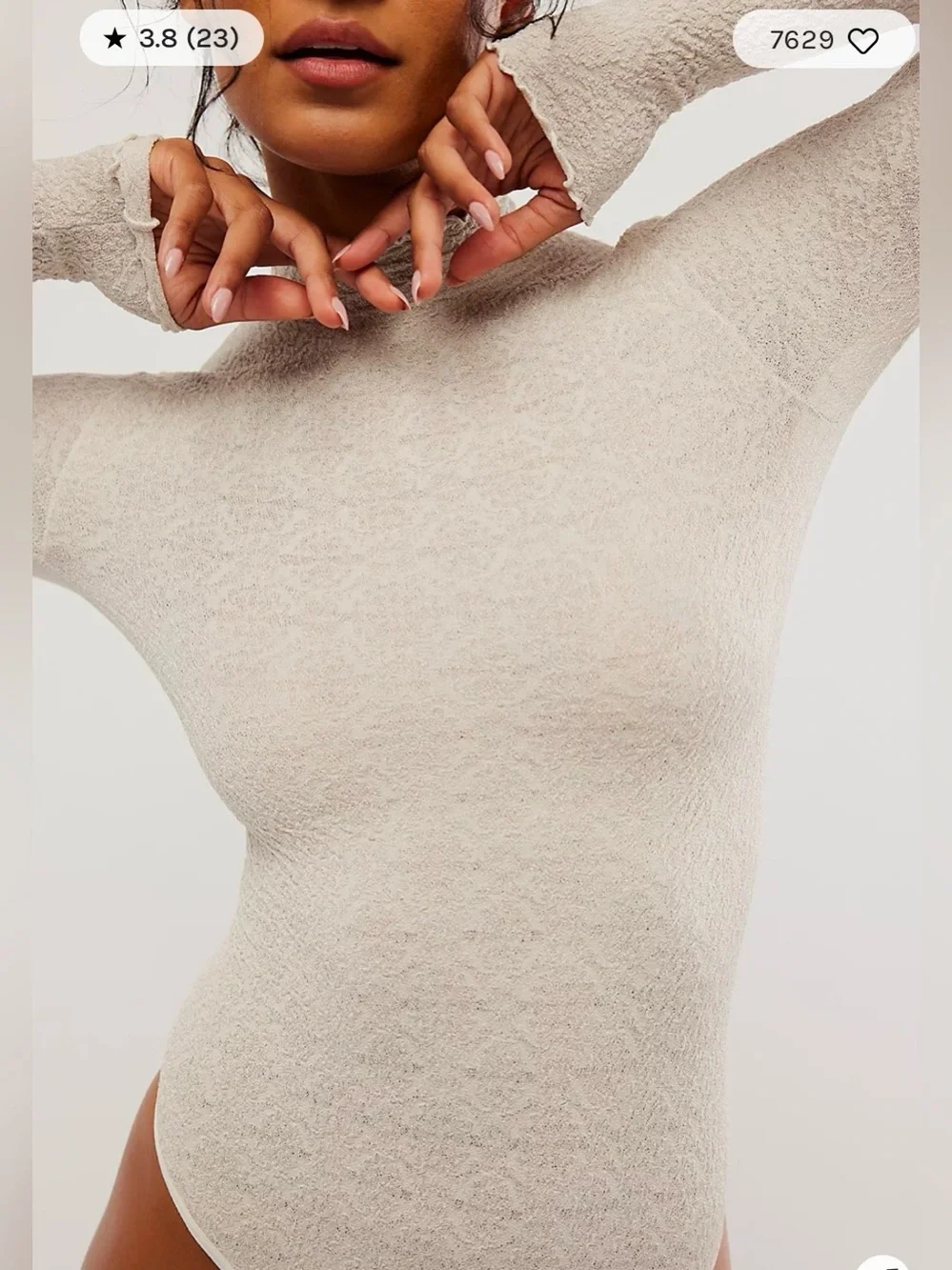 Free People Mara Mock Neck Bodysuit  White XS/S